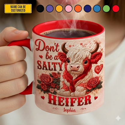 Don’t Be A Salty Heifer – Personalized Highland Cow Accent Mug