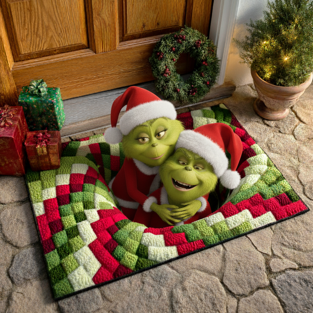 Christmas Mischief Couple Quilt Doormat