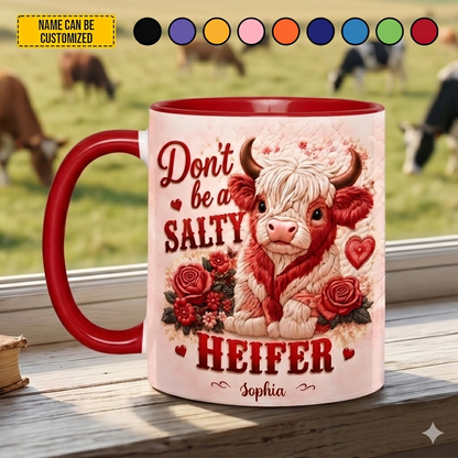 Don’t Be A Salty Heifer – Personalized Highland Cow Accent Mug