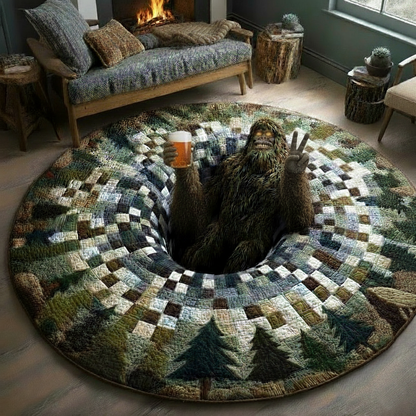 Peekaboo Sasquatch Quilted Round Mat