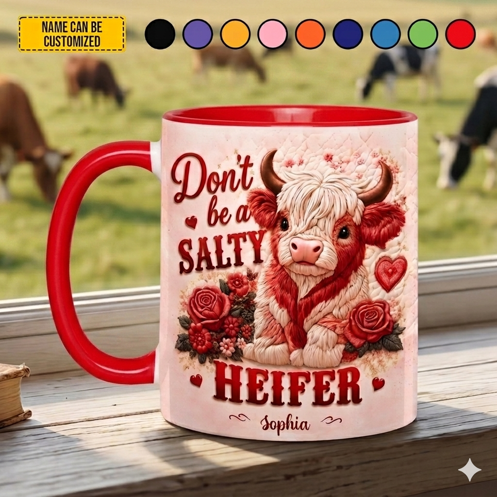 Don’t Be A Salty Heifer – Personalized Highland Cow Accent Mug