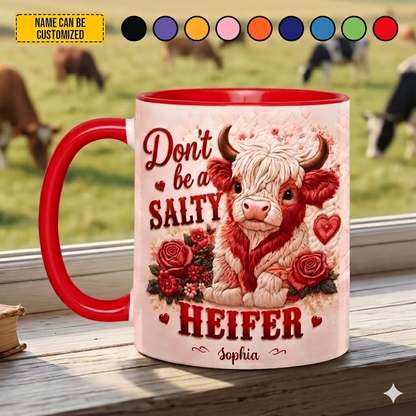 Don’t Be A Salty Heifer – Personalized Highland Cow Accent Mug