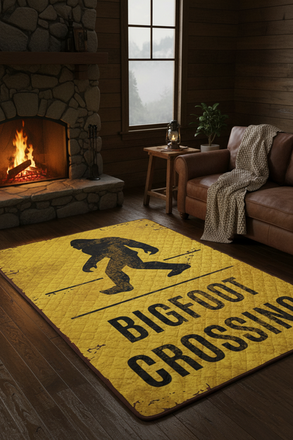 Funny Bigfoot Warning Area Rug