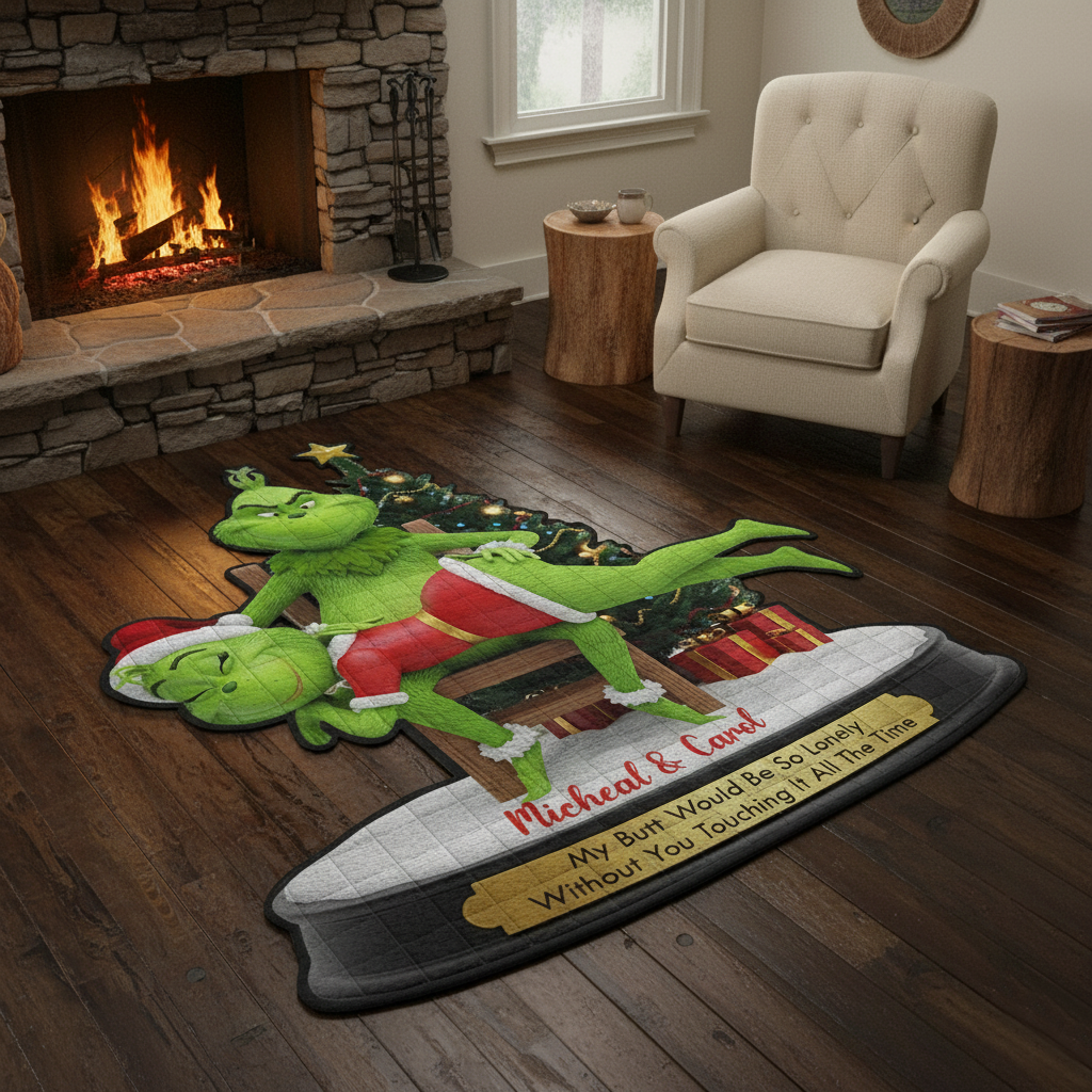 Naughty Green Monster's Couple Personalized Christmas Area Rug