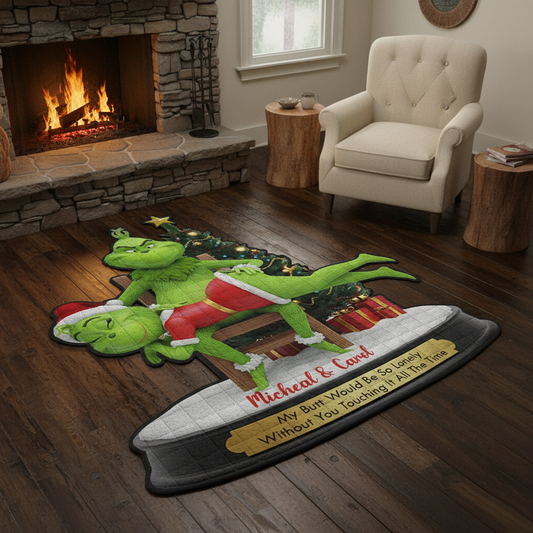 Naughty Green Monster's Couple Personalized Christmas Area Rug