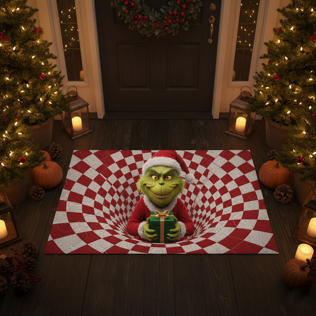 Naughty Green Monster 3D Christmas Doormat