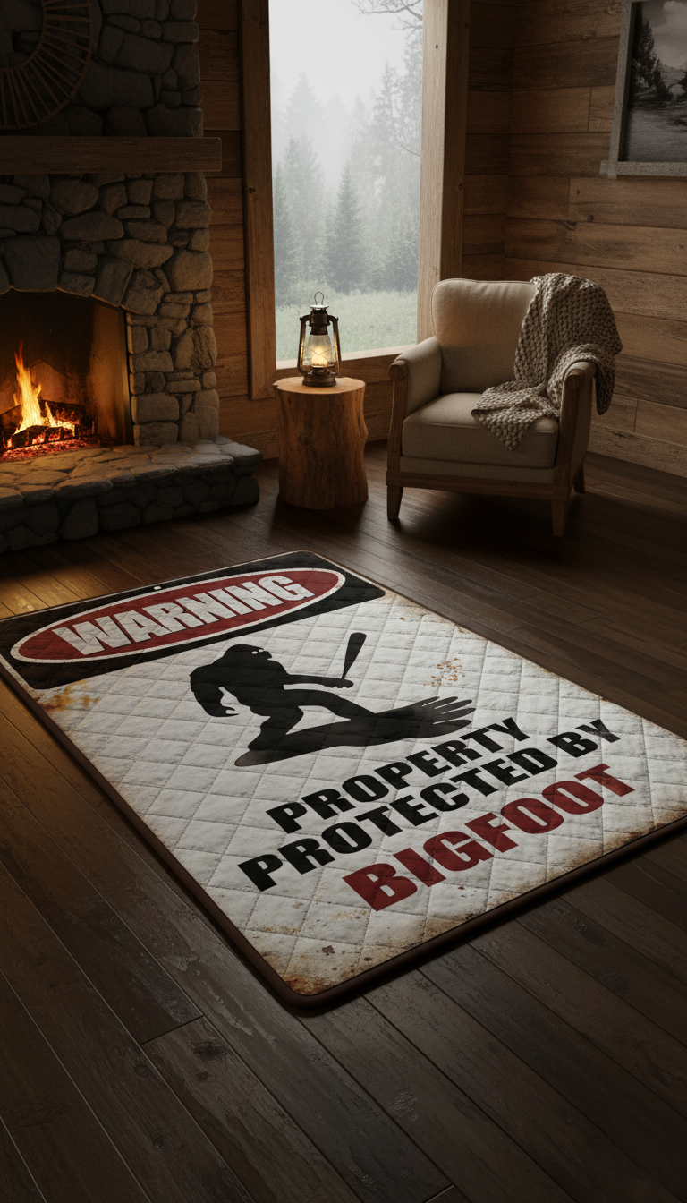 Funny Bigfoot Warning Area Rug