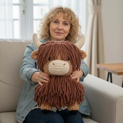 Fluffy Highland Cow Shaped Pillow