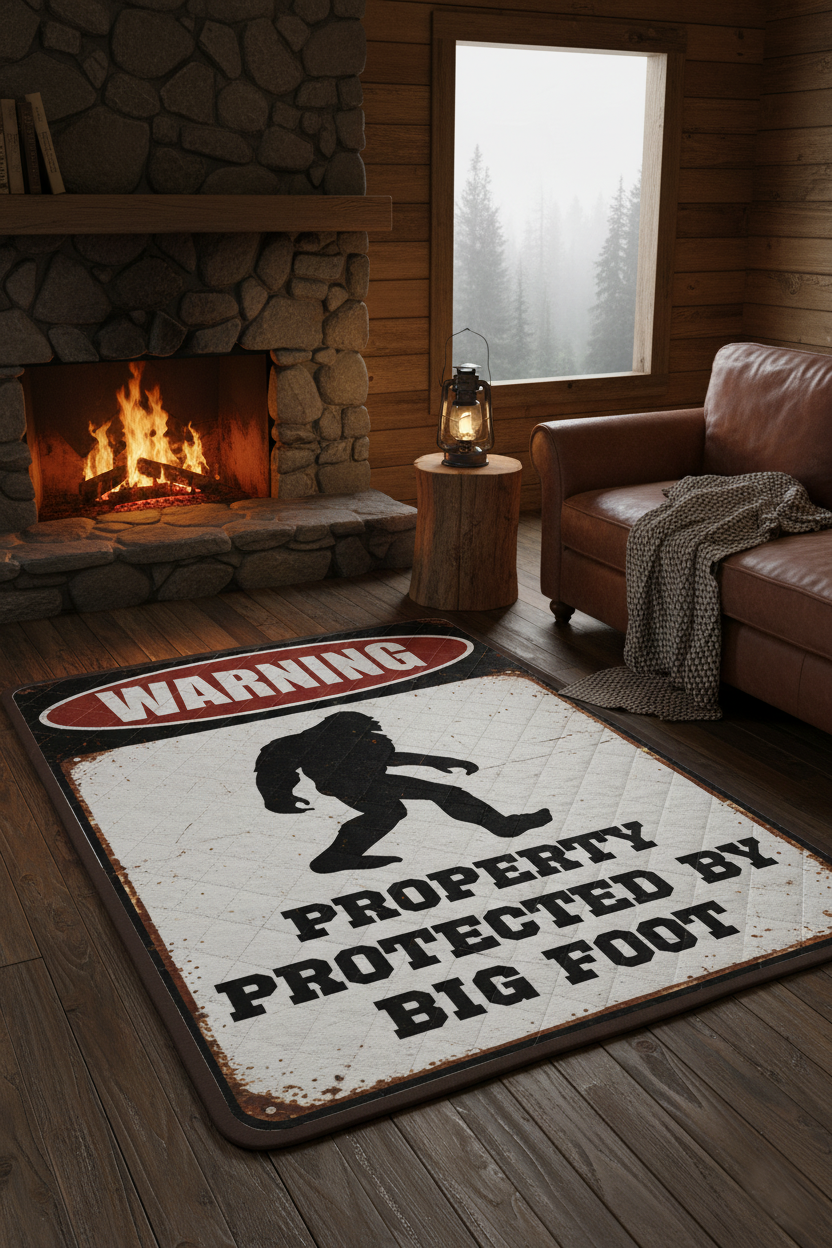 Funny Bigfoot Warning Area Rug