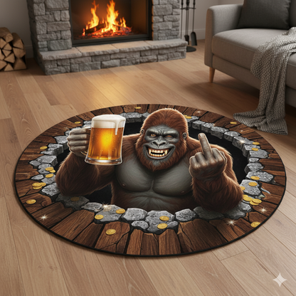Sasquatch Drinking Beer Hole In Floor Round Mat