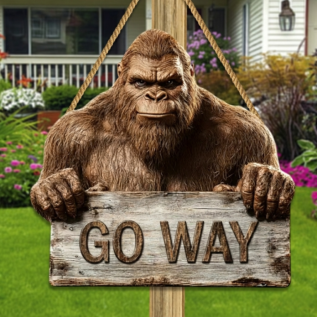 Bigfoot Says Go Away Rustic Wood Sign