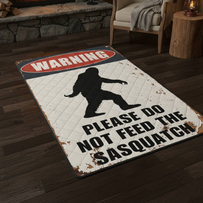 Funny Bigfoot Warning Area Rug
