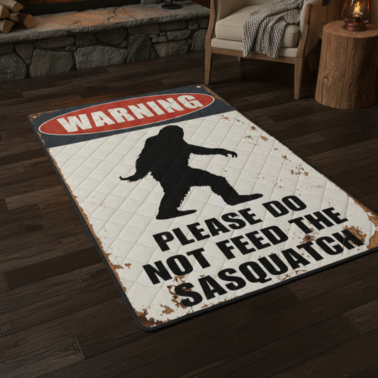 Funny Bigfoot Warning Area Rug