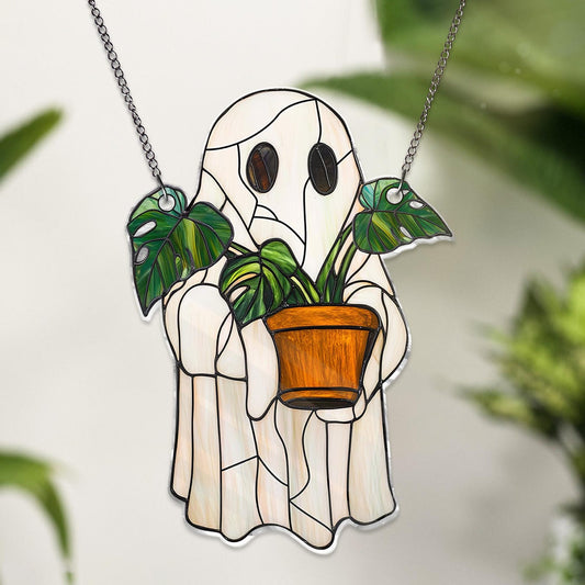 Cute Ghost Monstera Acrylic  - Personalized Acrylic Window