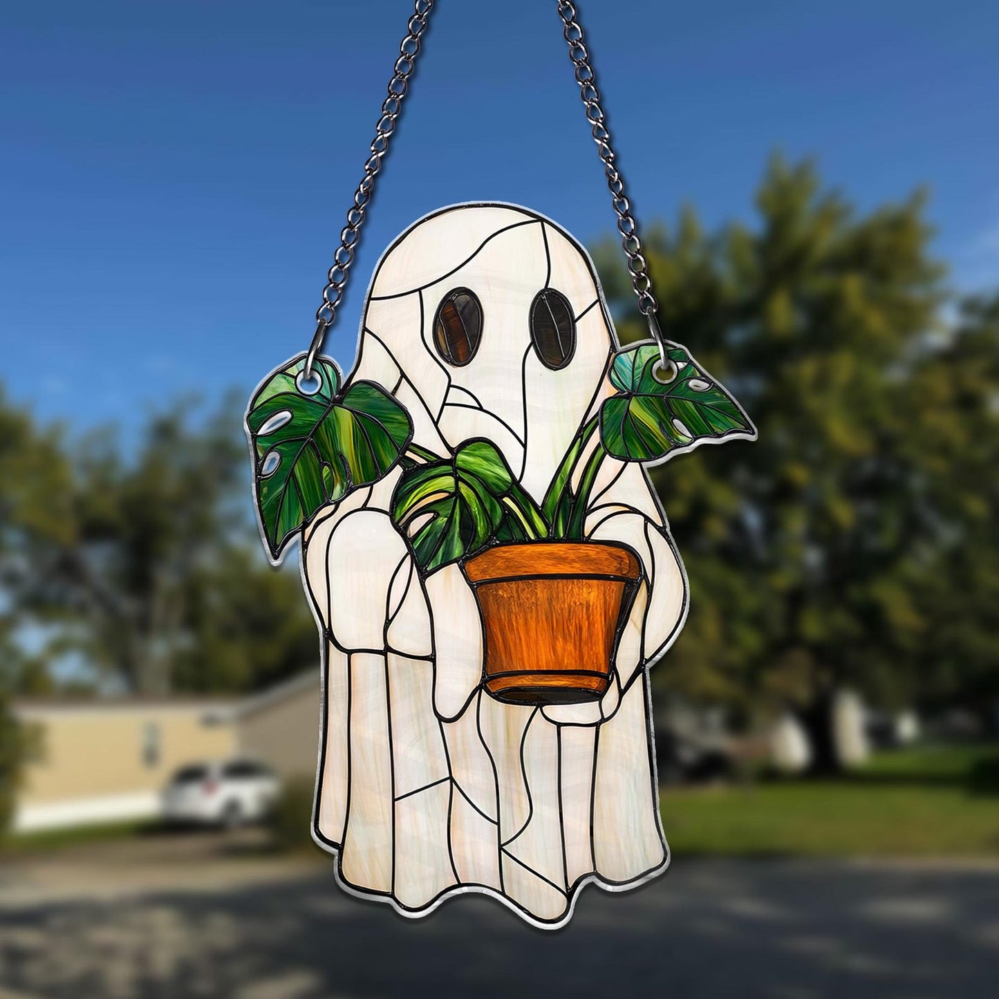 Cute Ghost Monstera Acrylic  - Personalized Acrylic Window
