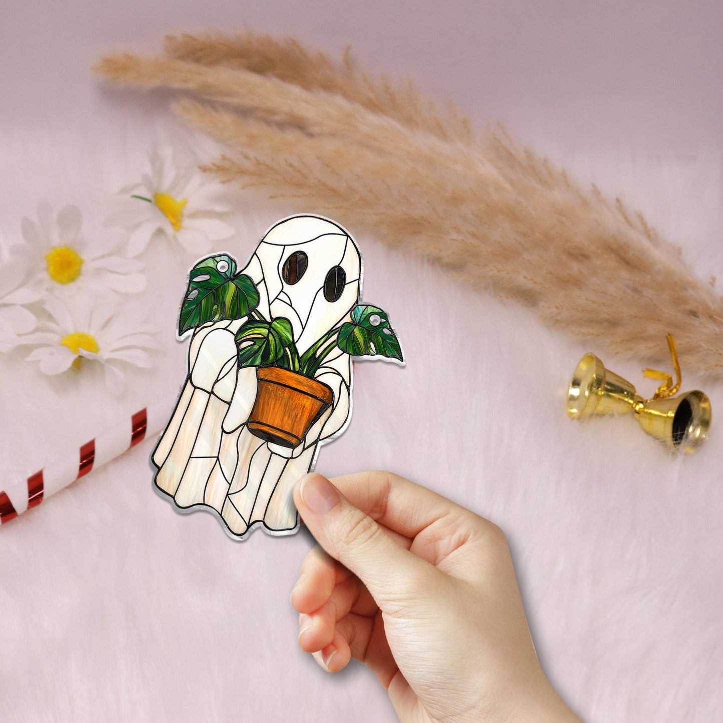Cute Ghost Monstera Acrylic  - Personalized Acrylic Window