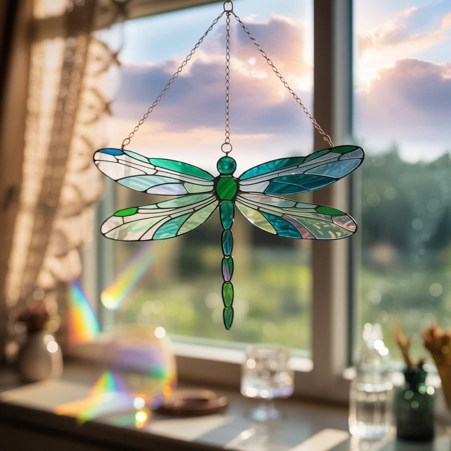 Green Dragonfly Acrylic Window Hanging