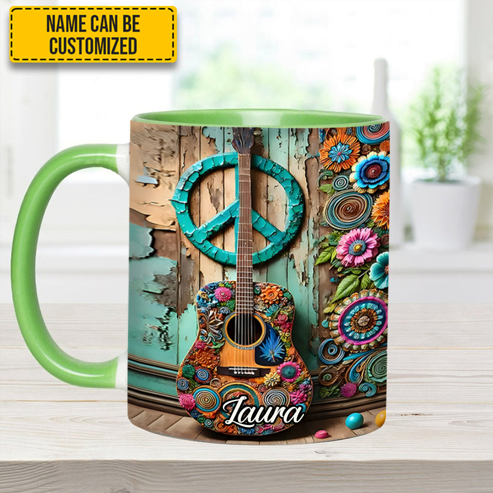Guitar & Hippie accent mug - Personalized Accent Mug