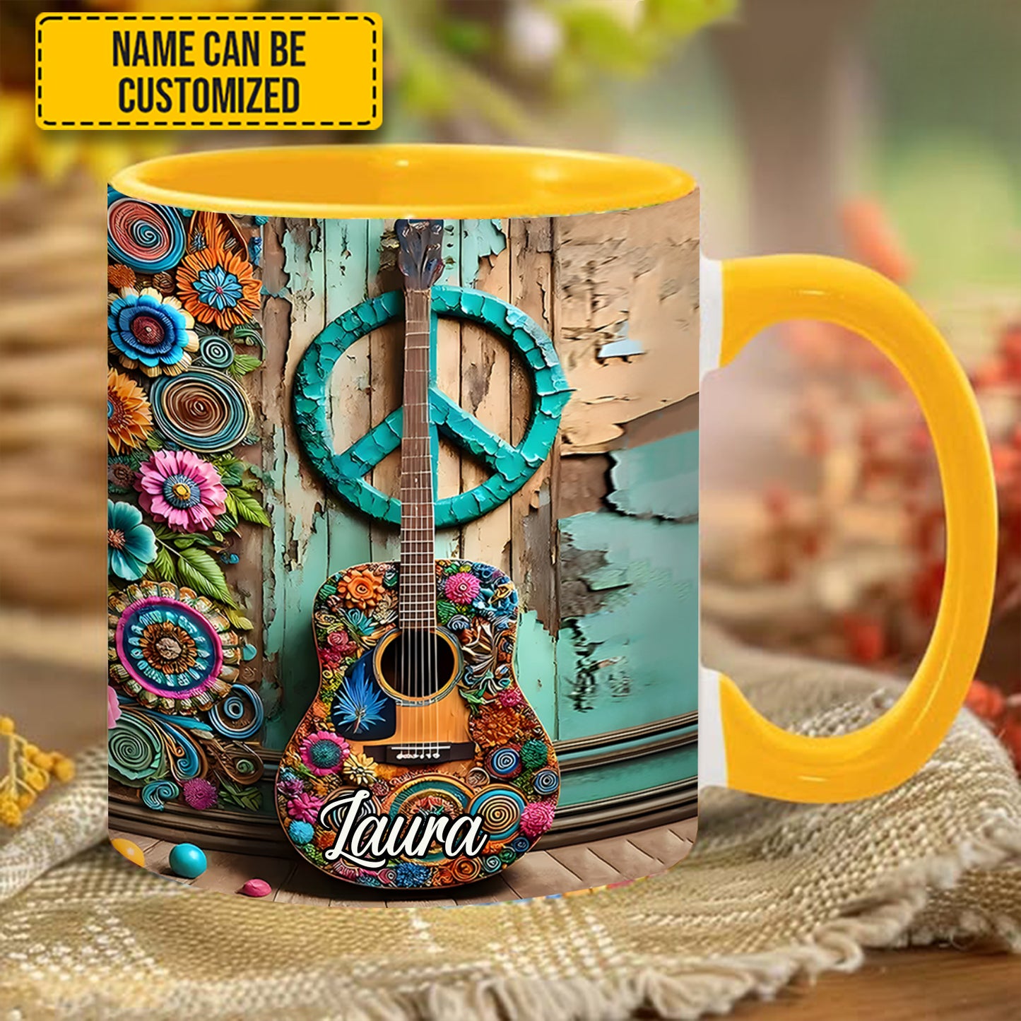 Guitar & Hippie accent mug - Personalized Accent Mug