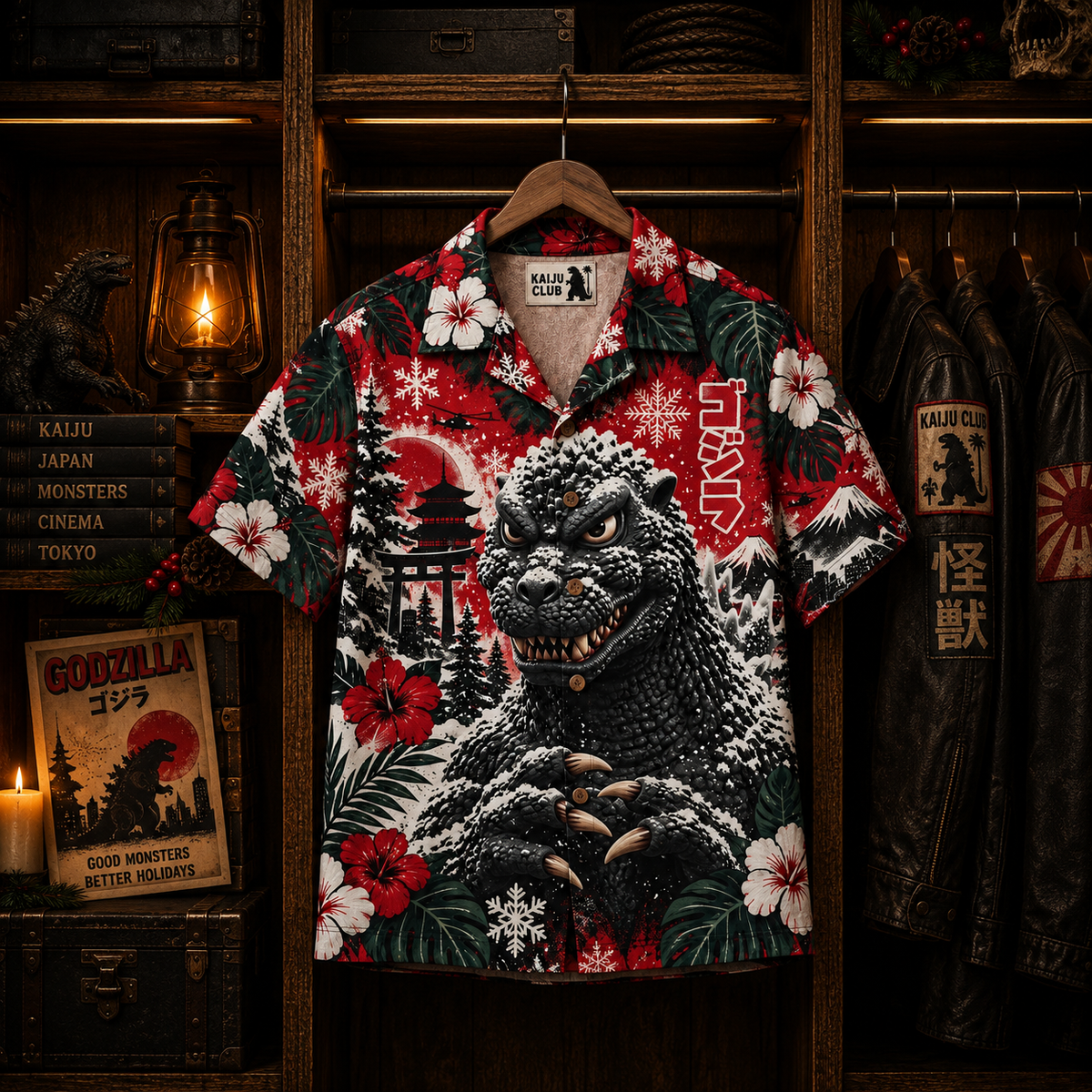 Godzilla Kaiju Christmas Vibes Hawaiian Shirt