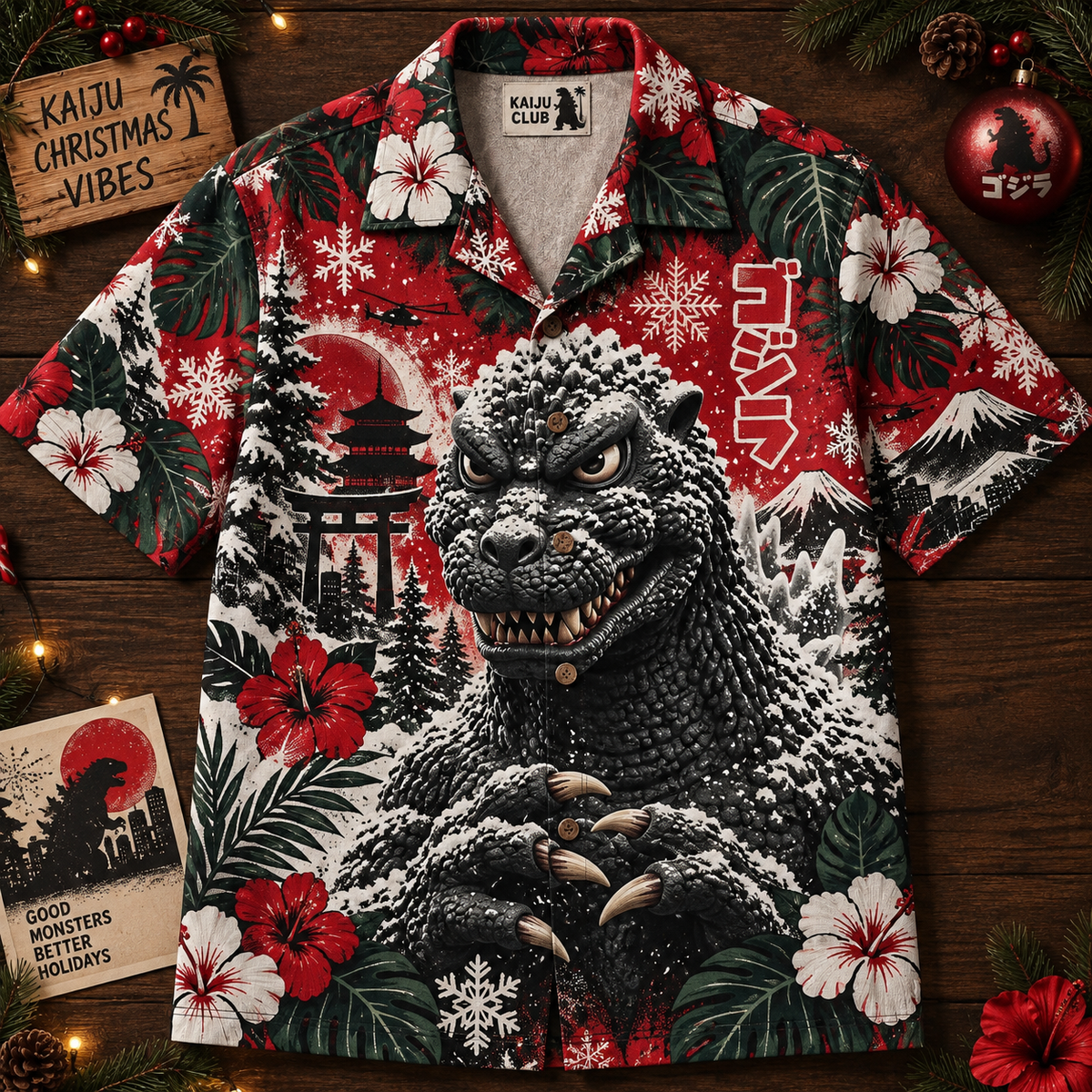 Godzilla Kaiju Christmas Vibes Hawaiian Shirt