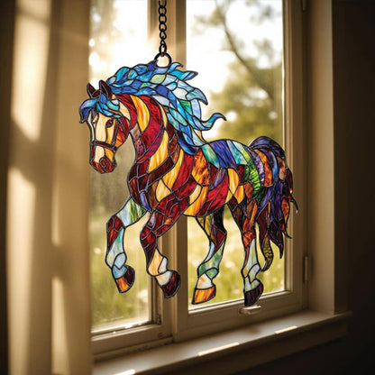 Colorful Horse - Personalized Shape Stained Glass Suncatcher