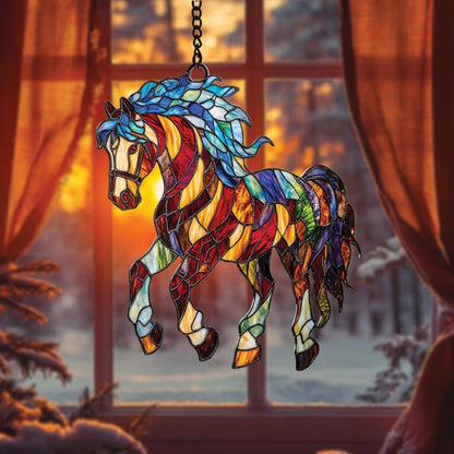 Colorful Horse - Personalized Shape Stained Glass Suncatcher