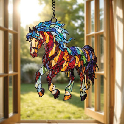 Colorful Horse - Personalized Shape Stained Glass Suncatcher