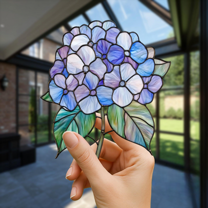 Hydrangea Suncatcher - Personalized Shape Stained Glass Suncatcher