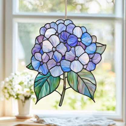 Hydrangea Suncatcher - Personalized Shape Stained Glass Suncatcher