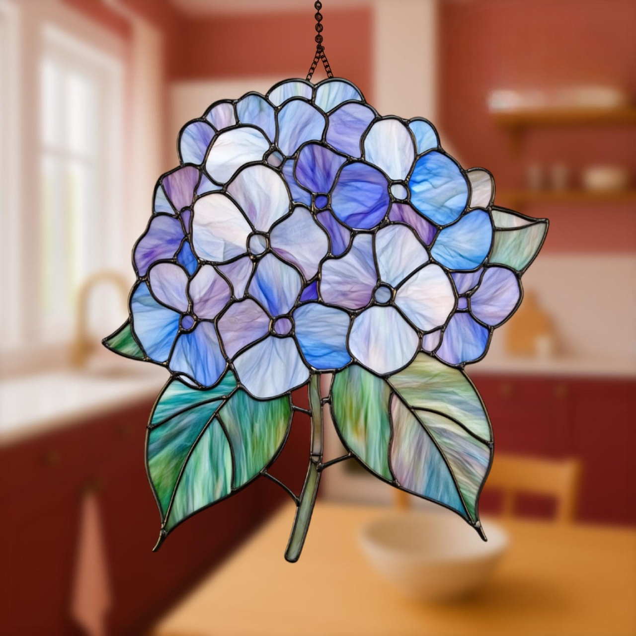 Hydrangea Suncatcher - Personalized Shape Stained Glass Suncatcher
