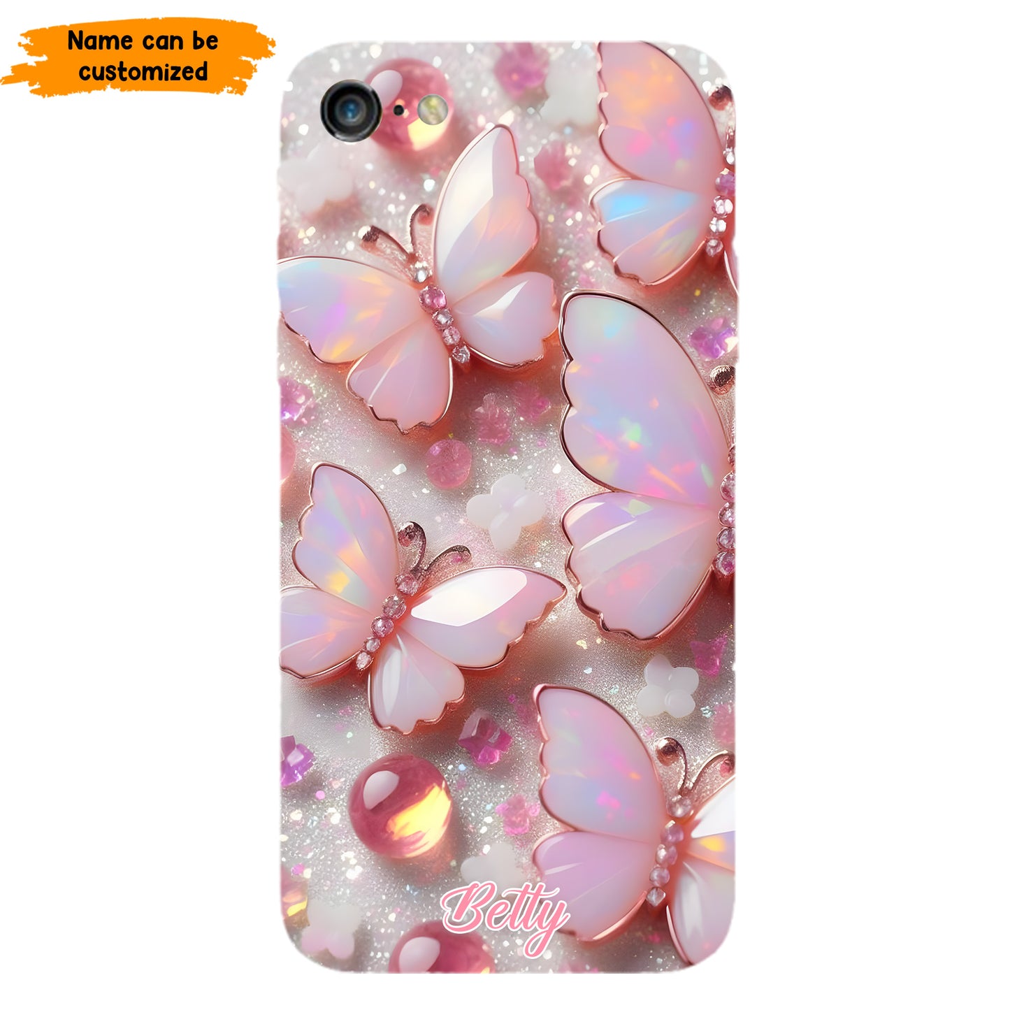 Personalized Pink Opal Butterfly Phone Case
