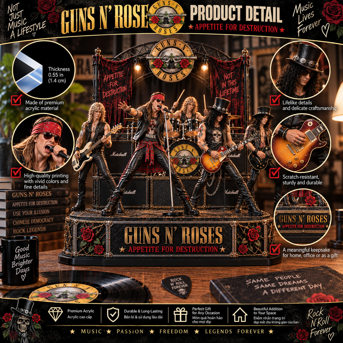 Guns N’ Roses Appetite for Destruction – Collectible Acrylic Plaque Table Decor