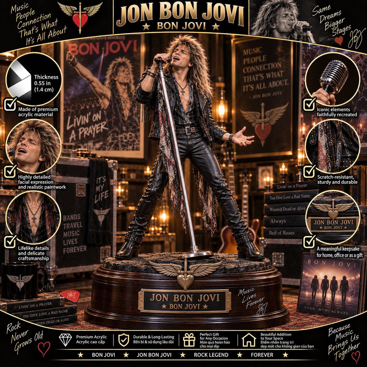 Jon Bon Jovi Rock ’N’ Roll Frontman – Collectible Acrylic Plaque Table Decor