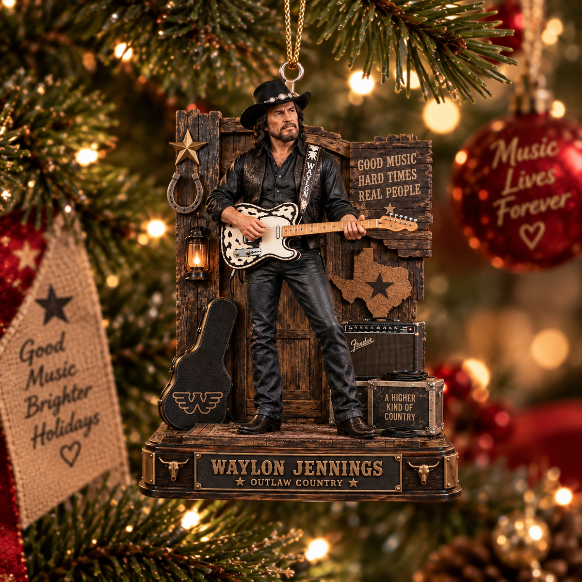 Waylon Jennings Collectible Christmas Ornament – Outlaw Country Music Legend Gift for Fans