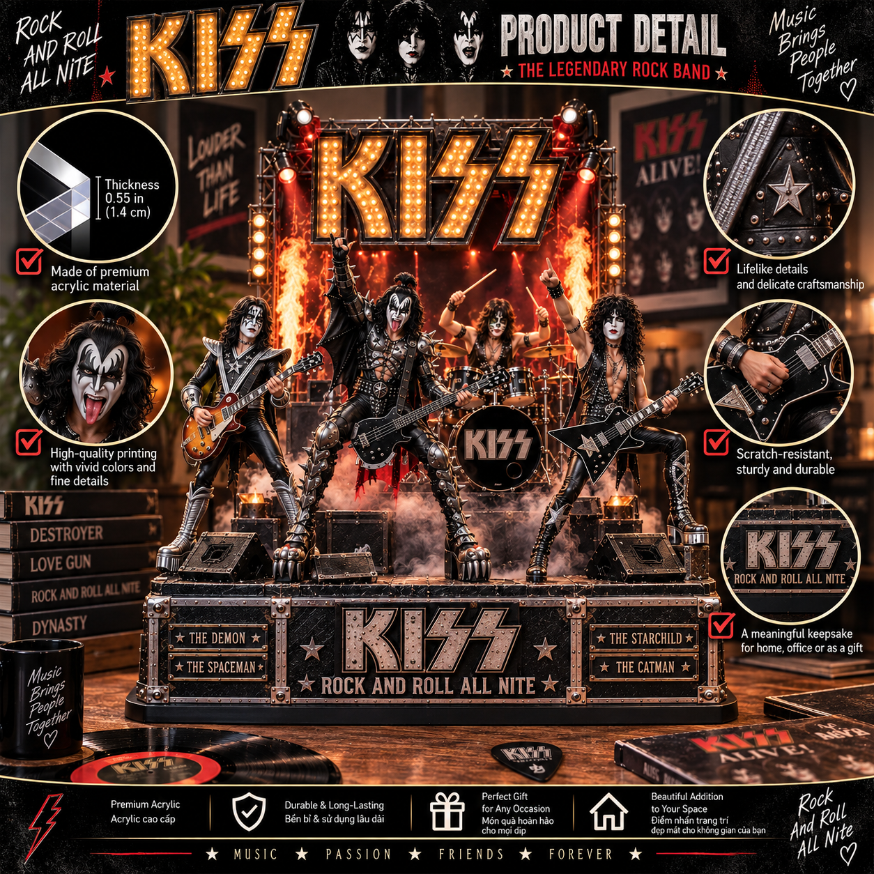 KISS Rock and Roll All Nite – Collectible Acrylic Plaque Table Decor