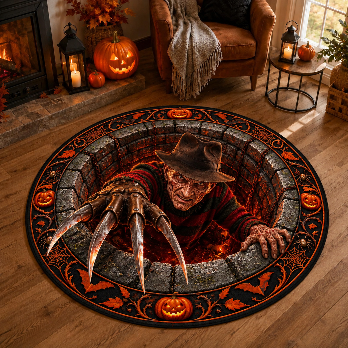 Freddy Krueger Coming for You Round Mat – Scary Halloween Horror Rug