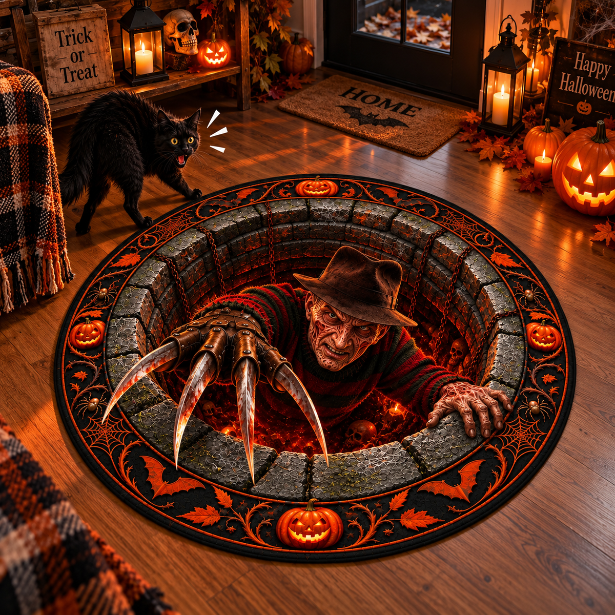 Freddy Krueger Coming for You Round Mat – Scary Halloween Horror Rug