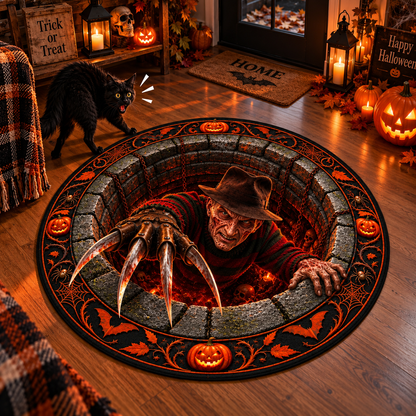 Freddy Krueger Coming for You Round Mat – Scary Halloween Horror Rug