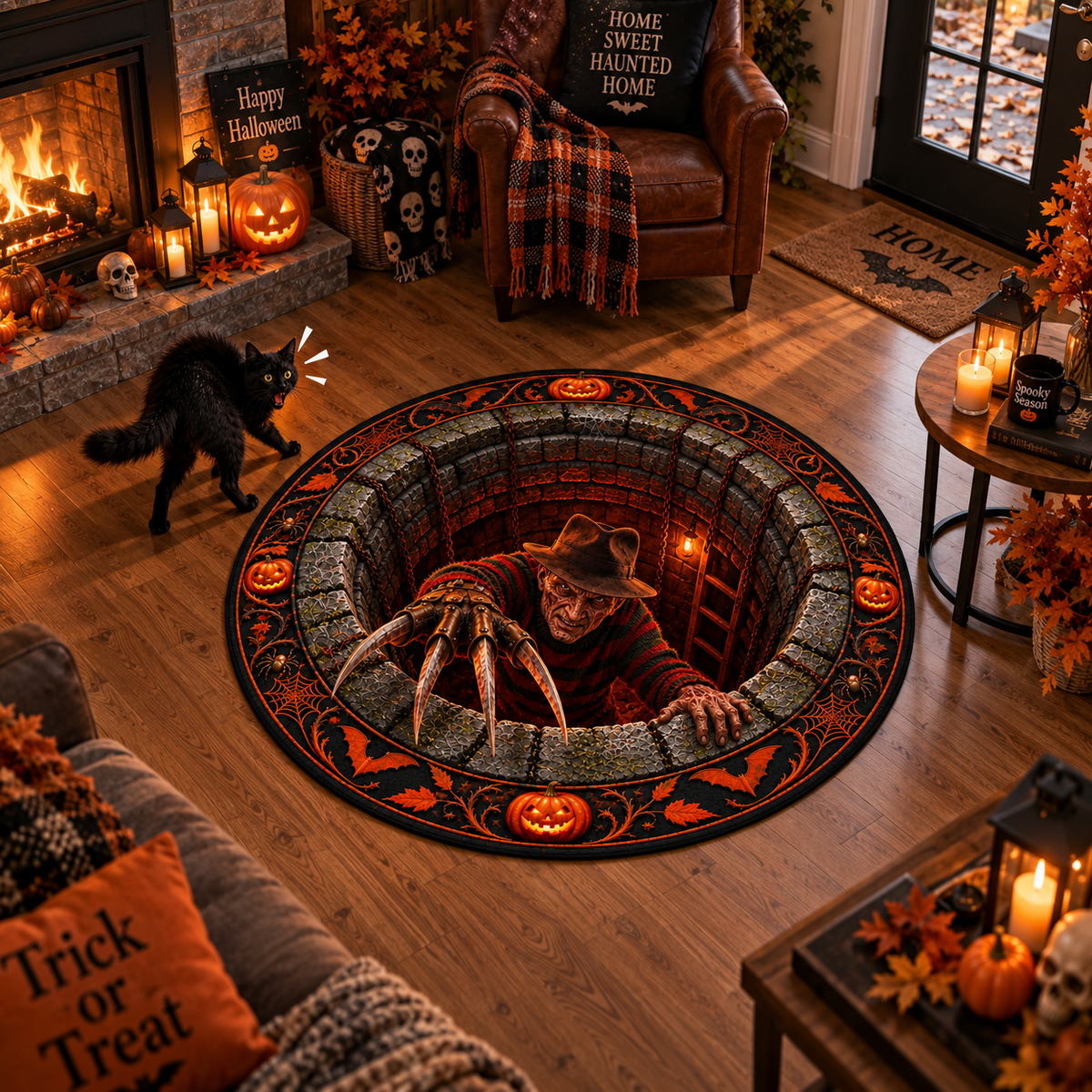 Freddy Krueger Coming for You Round Mat – Scary Halloween Horror Rug
