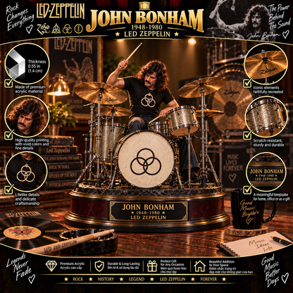 John Bonham Led Zeppelin – Collectible Acrylic Plaque Table Decor