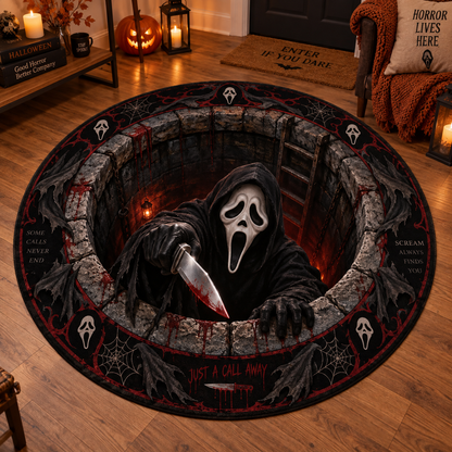 Ghostface Coming for You Round Mat – Scary Halloween Horror Rug