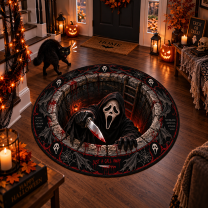 Ghostface Coming for You Round Mat – Scary Halloween Horror Rug