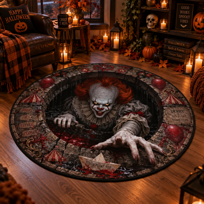 Pennywise Coming for You Round Mat – Scary Halloween Horror Rug