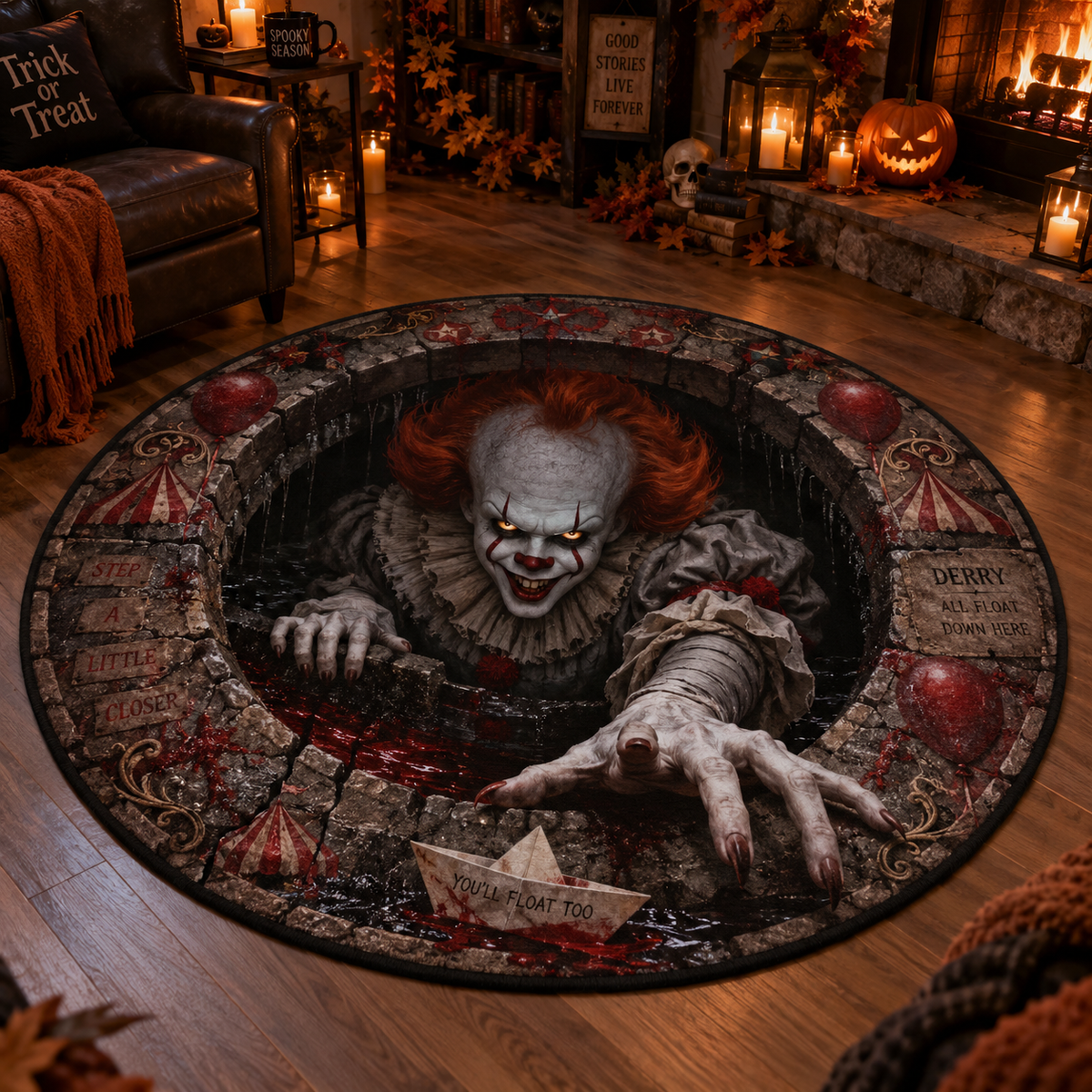 Pennywise Coming for You Round Mat – Scary Halloween Horror Rug
