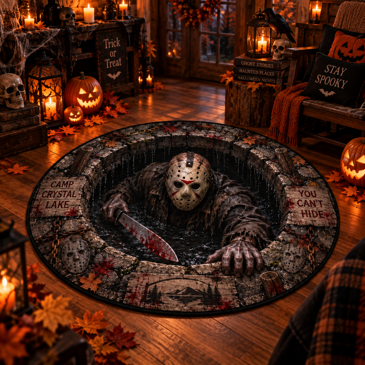 Jason Voorhees Coming for You Round Mat – Scary Halloween Horror Rug