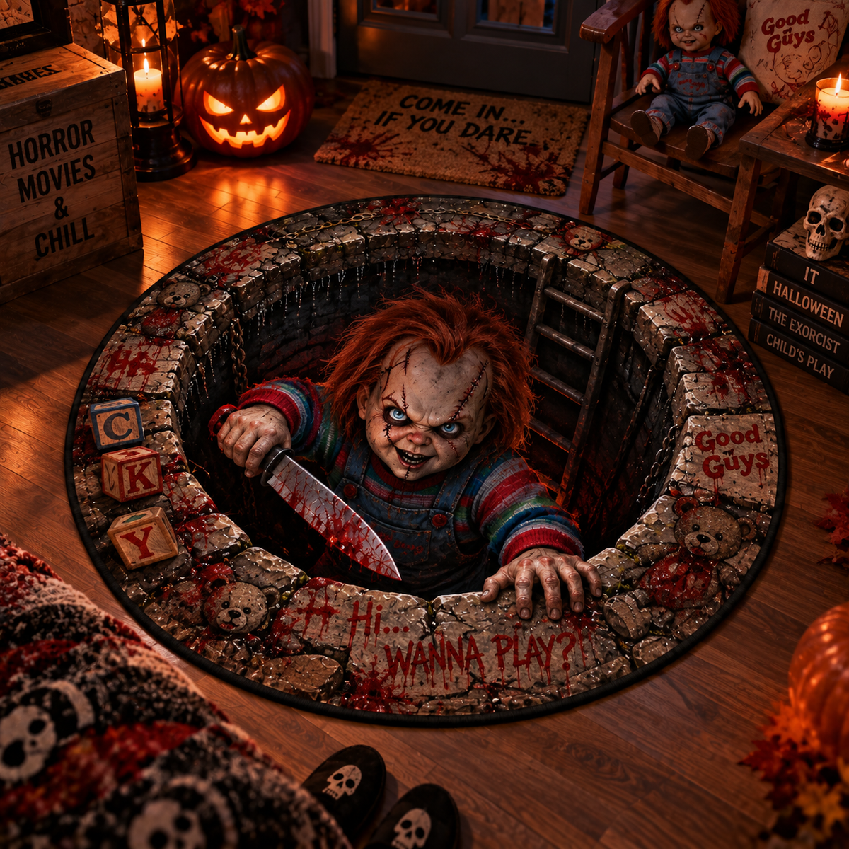 Chucky Coming for You Round Mat – Scary Halloween Horror Rug