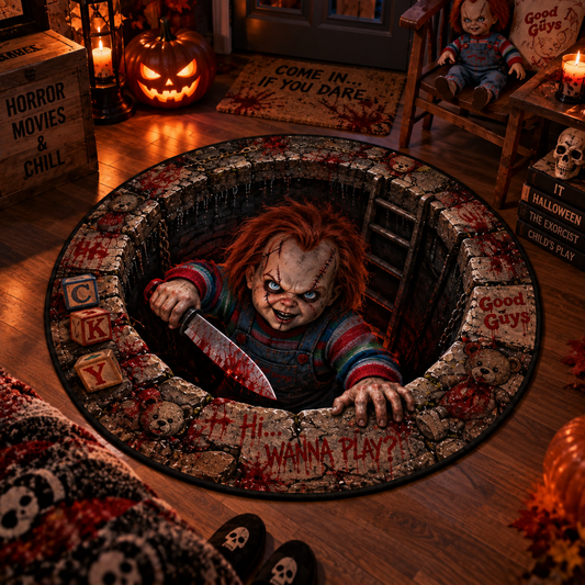 Chucky Coming for You Round Mat – Scary Halloween Horror Rug