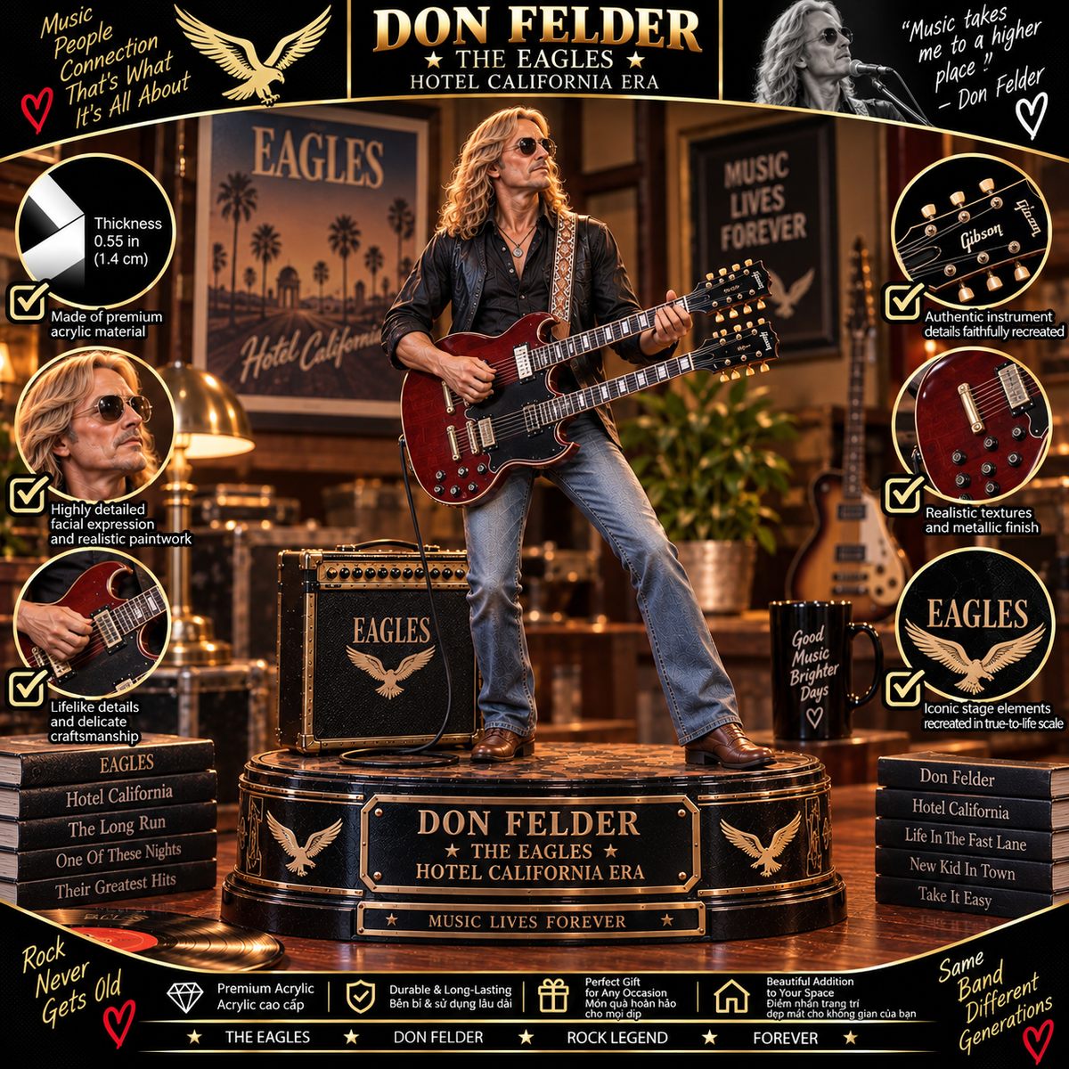 Don Felder Hotel California – Eagles Collectible Acrylic Plaque Table Decor