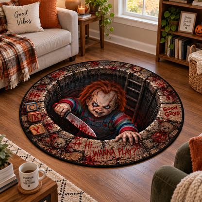 Chucky Coming for You Round Mat – Scary Halloween Horror Rug